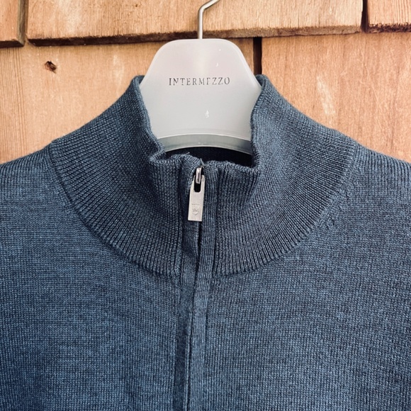 Black Brown 1826 100% Extra Fine Merino Wool 1/4 Zip Navy Sweater Pullover XXL - Picture 5 of 14